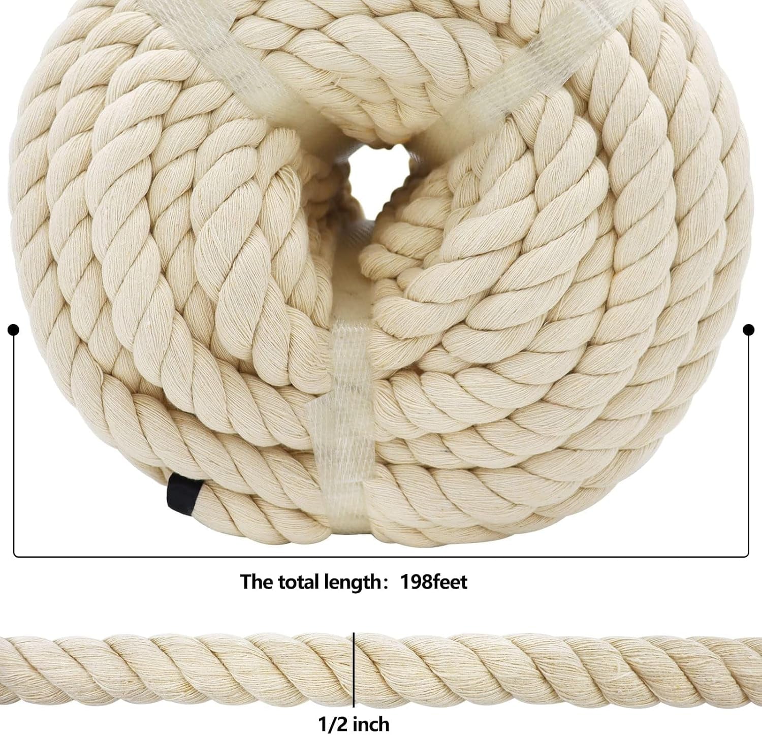 1OO% Natural Cotton Rope 1/2 Inch X 198 Feet Strong Soft Cotton Cord for DIY Crafts Gardening Hammock Home Decorating, Macrame,Projects Pet Toys,White Rope Hendrix Arts