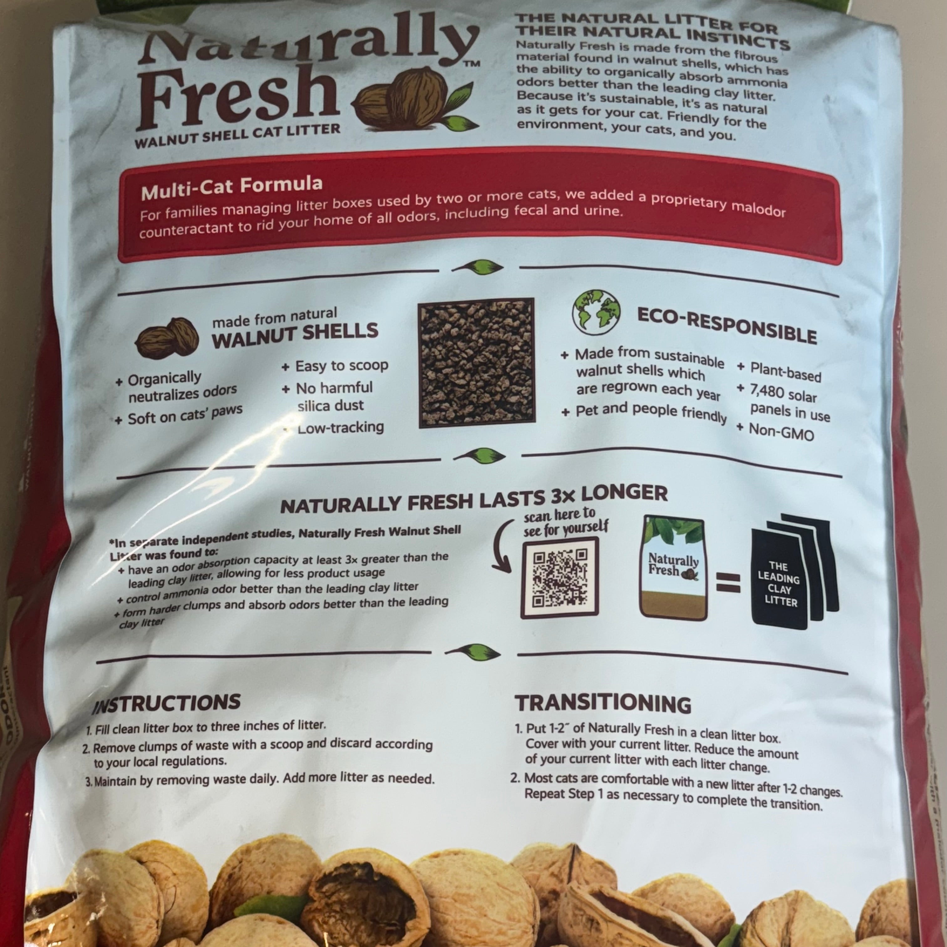 NATURALLY FRESH Walnut Shell Cat Litter Unscented 40Lbs , Red Bag