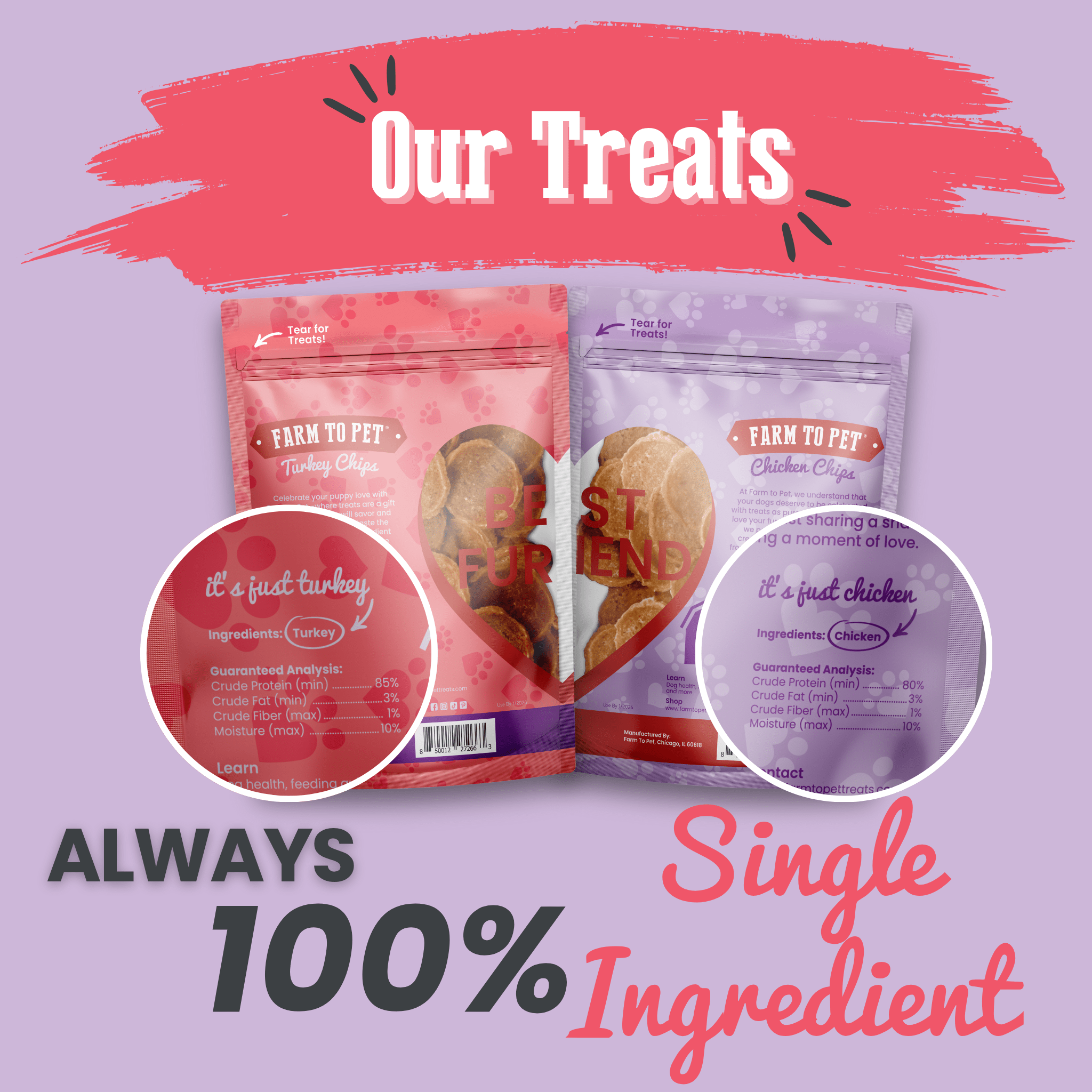 Single Ingredient Puppy Love Dog Treat Duo | Poultry Chip Variety Pack Farm To Pet