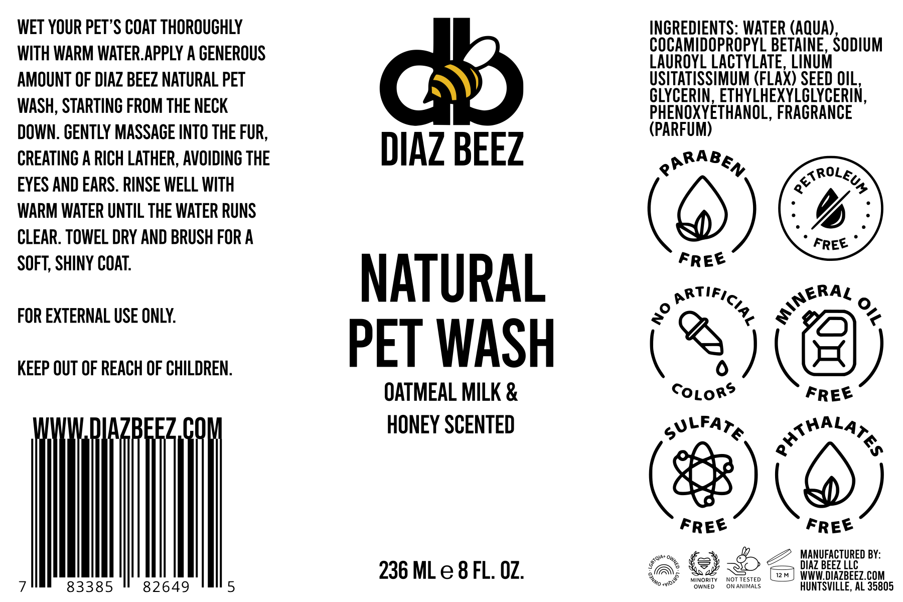 Natural Pet Wash - Oatmeal Milk & Honey