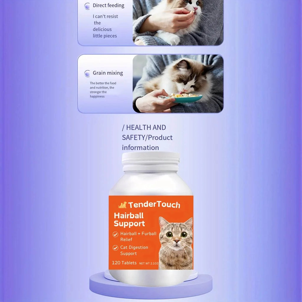 Hairball - 200 Tablets- Hairball Aid Supplement for Cats & Vitamins for Hairball Control and Digestive Support, Helps Eliminate
