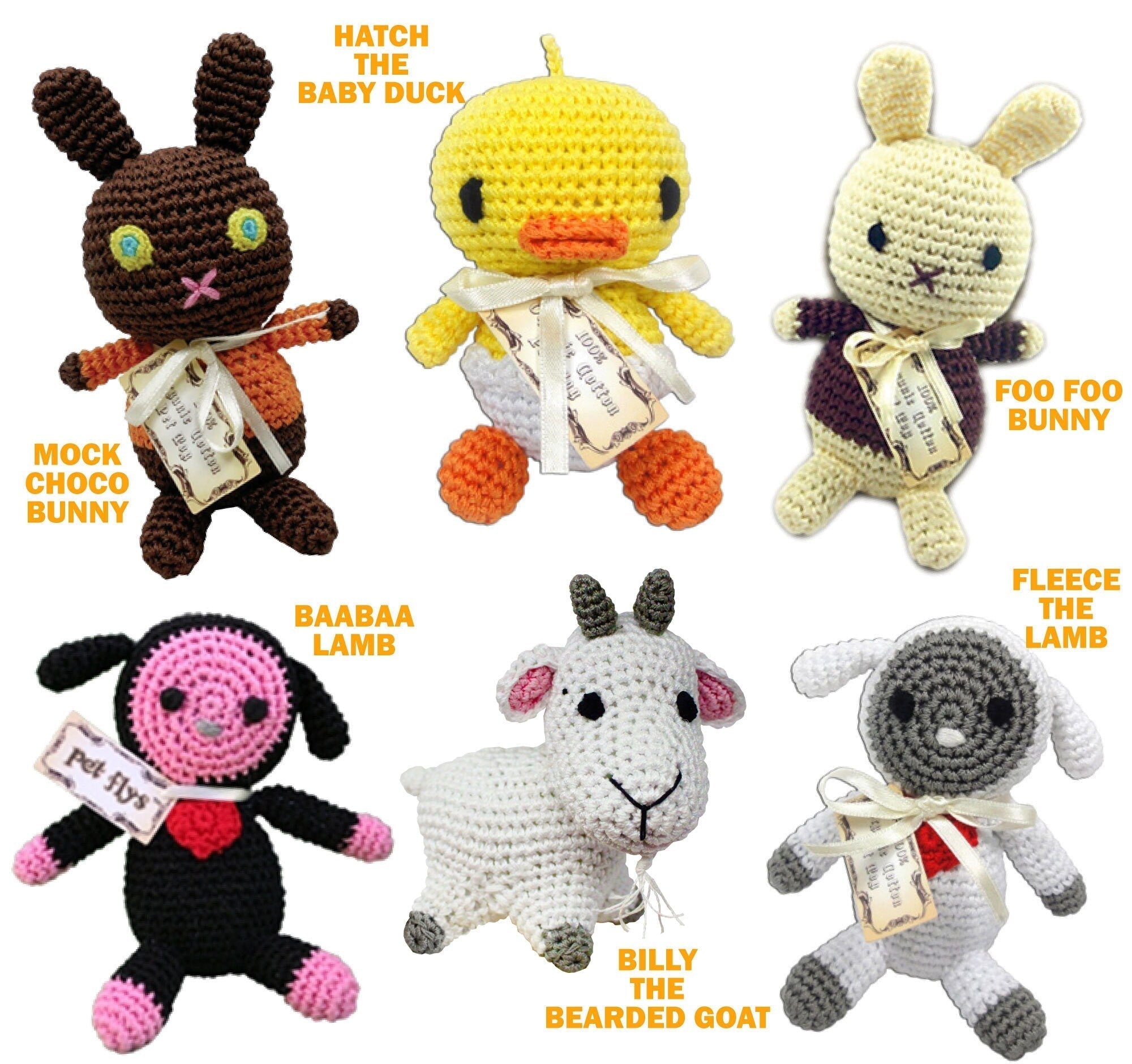 Knit Knacks Organic Cotton Pet & Dog Toys, "Easter Group" (Choose from: Choco Bunny, Foo Foo Bunny, Baby Duck, 2 Different Lambs, or Goat) As You Wish Apparel