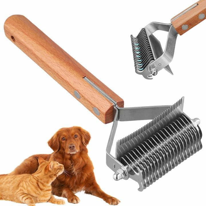 Framad Dematting Brush 2-in-1 Stainless Steel Dog Cat Comb Grooming Tool