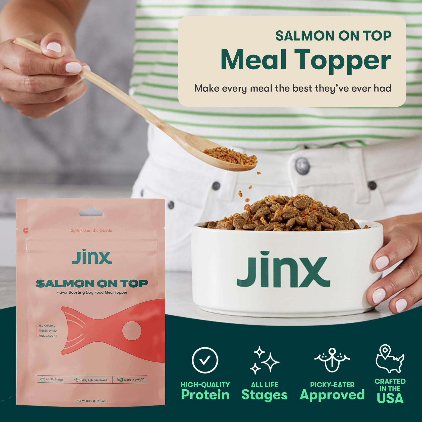 BestBy12/25 Jinx Freeze-Dried Dog Food Toppers Salmon on Top 3oz Natural Deal US
